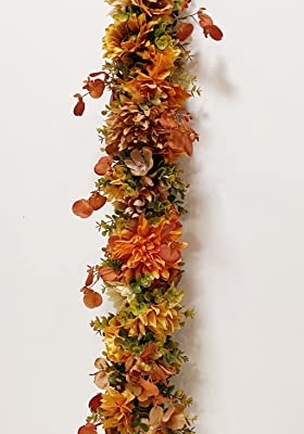 Silky Flower Store Artificial Eucalyptus Garland with Flowers, Faux Greenery Mantle Decor, Fall Red Floral Vine, 3.2ft 7 7 Product: MARTHA&IVAN Eucalyptus Garland Greenery Artificial Eucalyptus Garland Mantle Decor Wedding Decoration(Red Fall+Flowers)