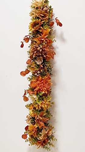 Silky Flower Store Artificial Eucalyptus Garland with Flowers, Faux Greenery Mantle Decor, Fall Red Floral Vine, 3.2ft 1 1 Product: MARTHA&IVAN Eucalyptus Garland Greenery Artificial Eucalyptus Garland Mantle Decor Wedding Decoration(Red Fall+Flowers)