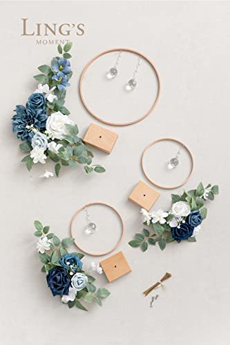Silky Flower Store Crystal Wooden Hoop Wreath Floral Centerpieces, Dusty Blue Navy Faux Flowers, Sweetheart Table Ceremony Décor, Set of 3 20.5cm 4 4 Product: Ling's Moment Crystal Wooden Hoop Wreath Floral Centerpieces for Sweetheart Table, Head Table, Ceremony Reception Artificial Flowers Decorations, Assemble Required - Dusty Blue &Navy