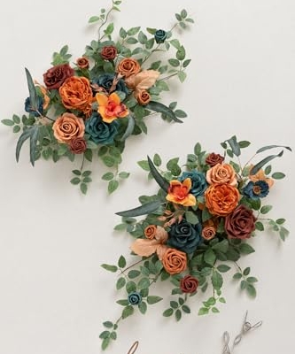 Product: Ling's Moment 2PCS Artificial Floral Swags Centerpieces, Wedding Flower Greenery Arrangements for Sweetheart/Head Table Decor Wedding Car Wall Window Arch Home Garden Decor|Teal Blue