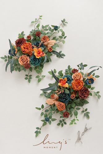 Product: Ling's Moment 2PCS Artificial Floral Swags Centerpieces, Wedding Flower Greenery Arrangements for Sweetheart/Head Table Decor Wedding Car Wall Window Arch Home Garden Decor|Teal Blue