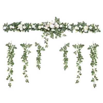 Silky Flower Store Artificial Wedding Arch Flowers White Sage Eucalyptus Rose Garland, 6.5FT Garden Arch Decor, 6.5FT 13 13 Product: Ling's Moment 6.5FT Artificial Wedding Arch Flowers, Backdrop Floral Garland, White Sage Ceremony Reception Hanging Eucalyptus Rose Arbor Arrangement Outdoor Party Swag Home Decorations