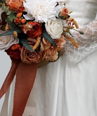 Silky Flower Store Burnt Orange Bridal Bouquet Artificial Flowers, Fall Wedding Bouquet, BENCENTRE, 10 Inch 8 8 Product: BENCENTRE 10 Inch Burnt Orange Bridal Bouquet,Fall Wedding Bouquet,Bride Bouquets for Wedding Ceremony Anniversary, Party and French Rustic Vintage Wedding,Artificial Flowers