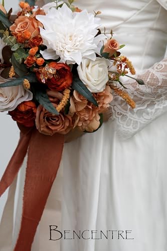 Silky Flower Store Burnt Orange Bridal Bouquet Artificial Flowers, Fall Wedding Bouquet, BENCENTRE, 10 Inch 2 2 Product: BENCENTRE 10 Inch Burnt Orange Bridal Bouquet,Fall Wedding Bouquet,Bride Bouquets for Wedding Ceremony Anniversary, Party and French Rustic Vintage Wedding,Artificial Flowers