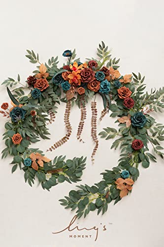 Silky Flower Store Artificial Eucalyptus Rose Flower Garland, Fall Wedding Arch Backdrop Decor, Sweetheart Table Mantel Garland, Teal Orange 9FT 5 5 Product: Ling's Moment 9FT Flower Garland for Backdrop Decoration - Fall Wedding Arch Flowers, Eucalyptus & Rose, Artificial Floral Garland for Mantle - Sweetheart Table Decor for Ceremony, Teal & Orange