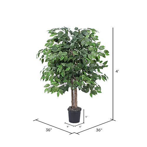Product: Vickerman 4' Artificial Ficus Bush - 4-Foot Tall Fake Ficus Bush in Black Plastic Pot - Realistic Floor Plant with Detailed Leaves - Perfect Fake Tree for Greenery Decor