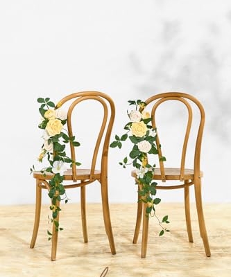 Silky Flower Store Wedding Chair Decorations, Aisle Garlands Floral Swag, Creamy Yellow Rose Faux Arrangement, 30in 10pcs 13 13 Product: Ling's Moment Wedding Chair Decorations Aisle Garlands Floral Swag 10pcs Artificial Pew Flowers Hanging Creamy Yellow for Ceremony Reception Church Rose Floral Faux Arrangement Party Outdoor Decor