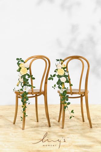 Silky Flower Store Wedding Chair Decorations, Aisle Garlands Floral Swag, Creamy Yellow Rose Faux Arrangement, 30in 10pcs 4 4 Product: Ling's Moment Wedding Chair Decorations Aisle Garlands Floral Swag 10pcs Artificial Pew Flowers Hanging Creamy Yellow for Ceremony Reception Church Rose Floral Faux Arrangement Party Outdoor Decor