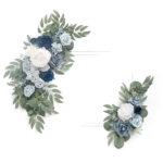 Product: Ling's Moment 2pcs Artificial Welcome Sign Swag Wedding Arch Flowers Decorations Floral Eucalyptus Willow Garland Dusty Blue & Navy Rose Ceremony Party Reception Easel Door Wall Home Entryway Outdoor