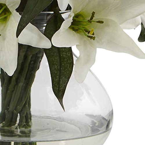 Product: Nearly Natural 16in. Lily Silk Arrangement with Glass Vase
