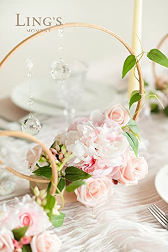 Silky Flower Store Blush Pink Artificial Flower Crystal Hoop Wreath Centerpieces Set of 3, French Country Faux Floral Table Decor 11in 8in 2.7x5.9in 2 2 Product: Ling's Moment Blush Pink Artificial Flowers Crystal Hoop Wreath Centerpieces for Sweetheart Table Head Table Ceremony Reception Decorations, Assembled (Set of 3)