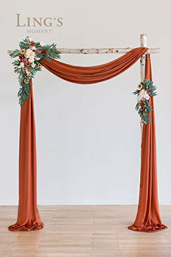 Silky Flower Store Fall Wedding Arch Flowers Kit, Hanging Floral Backdrop, Terracotta Orange Drapes, Faux Rose Ceremony Decor, 4 Pack, 2pcs 32.5cm 1 1 Product: Ling's Moment Fall Hanging Wedding Arch Flowers Kit (Pack of 4) 2pcs Arbor Artificial Flower Arrangement, 2 Drapes, Ceremony Rose Backdrop, Brunt Orange Terracotta Floral Party Autumn Outdoor Decor