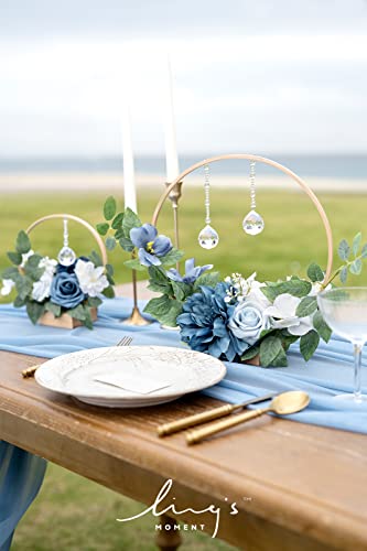 Silky Flower Store Crystal Wooden Hoop Wreath Floral Centerpieces, Dusty Blue Navy Faux Flowers, Sweetheart Table Ceremony Décor, Set of 3 20.5cm 1 1 Product: Ling's Moment Crystal Wooden Hoop Wreath Floral Centerpieces for Sweetheart Table, Head Table, Ceremony Reception Artificial Flowers Decorations, Assemble Required - Dusty Blue &Navy
