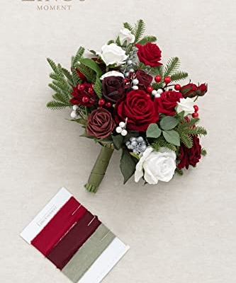 Silky Flower Store Christmas Red Wedding Bouquet, Bridal Bouquet Artificial Silk Foam Flowers, Winter Wedding Bouquet, 13 Inch 11 11 Product: Ling's Moment Christmas Red Wedding Bouquets for Bride, Xmas Winter Bridal Bouquets for Bride,13 Inch Free Form Artificial Wedding Flower Bouquet