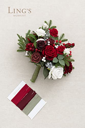 Silky Flower Store Christmas Red Wedding Bouquet, Bridal Bouquet Artificial Silk Foam Flowers, Winter Wedding Bouquet, 13 Inch 5 5 Product: Ling's Moment Christmas Red Wedding Bouquets for Bride, Xmas Winter Bridal Bouquets for Bride,13 Inch Free Form Artificial Wedding Flower Bouquet