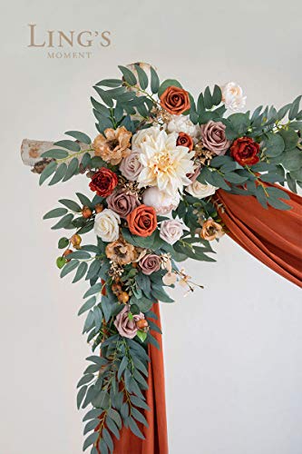 Silky Flower Store Fall Wedding Arch Flowers Kit, Hanging Floral Backdrop, Terracotta Orange Drapes, Faux Rose Ceremony Decor, 4 Pack, 2pcs 32.5cm 2 2 Product: Ling's Moment Fall Hanging Wedding Arch Flowers Kit (Pack of 4) 2pcs Arbor Artificial Flower Arrangement, 2 Drapes, Ceremony Rose Backdrop, Brunt Orange Terracotta Floral Party Autumn Outdoor Decor