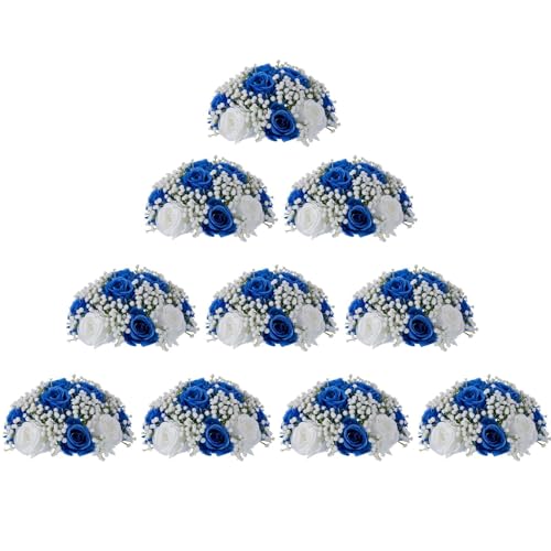 BLOSMON Fake Flowers Ball Wedding Centerpieces 10 Pcs Royal Blue Rose Babys Breath Artificial Flowers Center Pieces Decoration for Table Faux Silk Floral Bouquet Arrangements for Home Party DIY Decor - Artificial Flower Arrangements Product: BLOSMON Fake Flowers Ball Wedding Centerpieces 10 Pcs Royal Blue Rose Babys Breath Artificial Flowers Center Pieces Decoration for Table Faux Silk Floral Bouquet Arrangements for Home Party DIY Decor