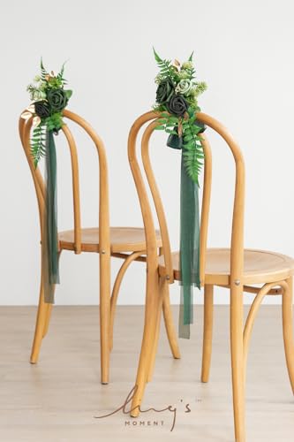 Silky Flower Store Wedding Aisle Pew Artificial Flowers, Emerald Green Gold Ceremony Chair Back Decorations, 13in x 5in 2 2 Product: Ling's Moment 8 Wedding Aisle Pew Artificial Flowers Arrangements for Ceremony Chair Back Floral Decorations with Chiffon Ribbons Emerald & Gold Reception Church Rose Faux Hanging Rose Party Outdoor
