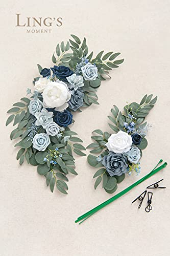 Silky Flower Store Artificial Wedding Welcome Sign Swag, Dusty Blue Navy Rose Eucalyptus Garland, 2pc Ceremony Decor, 32.5cm 5 5 Product: Ling's Moment 2pcs Artificial Welcome Sign Swag Wedding Arch Flowers Decorations Floral Eucalyptus Willow Garland Dusty Blue & Navy Rose Ceremony Party Reception Easel Door Wall Home Entryway Outdoor