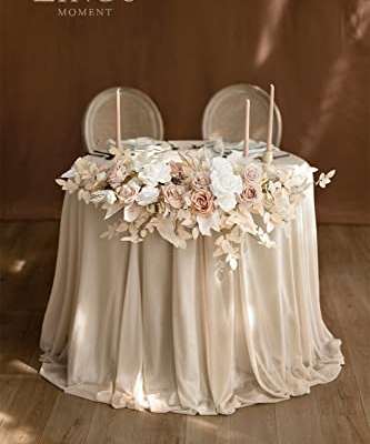Silky Flower Store Artificial Floral Swags, White Beige Wedding Centerpieces, Foam Silk Peony Rose Garland Set, 27.5in x 14in 7 7 Product: Ling's Moment 2PCS White & Beige Artificial Floral Swags Centerpieces, Wedding Garland Flower Greenery Arrangements for Sweetheart/Head Table Decor Car Wall Window Arch Home Garden Decor