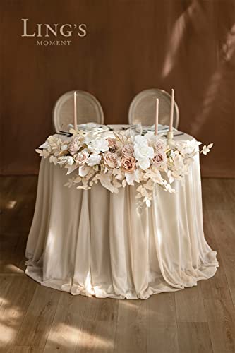 Silky Flower Store Artificial Floral Swags, White Beige Wedding Centerpieces, Foam Silk Peony Rose Garland Set, 27.5in x 14in 2 2 Product: Ling's Moment 2PCS White & Beige Artificial Floral Swags Centerpieces, Wedding Garland Flower Greenery Arrangements for Sweetheart/Head Table Decor Car Wall Window Arch Home Garden Decor