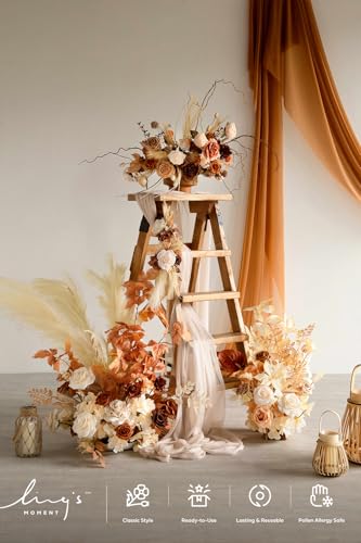 Silky Flower Store Tall Fall Artificial Flowers Arrangement, Wedding Arch Decor, Faux Silk Foam Florals, Ready to Use, 41in 22in 6.5in 4 4 Product: Ling's Moment 41" Tall Fall Free Standing Artificial Flowers Arrangements 2 pcs Wedding Arch Altar Stage Decorations Rust Sepia For Ceremony Reception Rose Fake Floral Party Outdoor Centerpieces Decor
