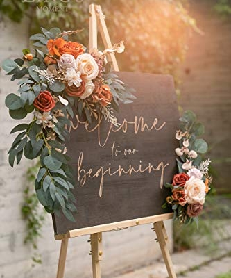 Silky Flower Store Terracotta Orange Rose Wedding Arch Flowers, Artificial Welcome Sign Swag, Faux Floral Garland 2pcs, 32.5cm 7 7 Product: Ling's Moment 2pcs Artificial Welcome Sign Swag Wedding Arch Flowers Decorations Floral Eucalyptus Willow Garland Terracotta Orange Rose Ceremony Party Reception Easel Door Wall Home Entryway Outdoor