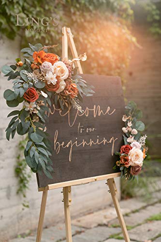 Silky Flower Store Terracotta Orange Rose Wedding Arch Flowers, Artificial Welcome Sign Swag, Faux Floral Garland 2pcs, 32.5cm 2 2 Product: Ling's Moment 2pcs Artificial Welcome Sign Swag Wedding Arch Flowers Decorations Floral Eucalyptus Willow Garland Terracotta Orange Rose Ceremony Party Reception Easel Door Wall Home Entryway Outdoor