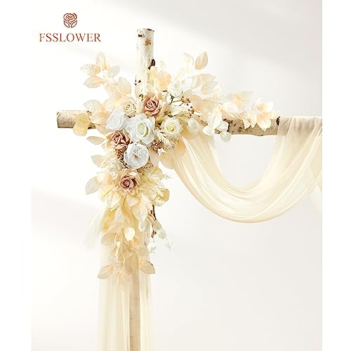 Silky Flower Store Wedding Arch Flower Swag Kit, Beige Faux Silk Draping Decor, Wedding Backdrop Flowers Pack of 3 20.5cm 3 3 Product: Fsslower Wedding Arch Flowers with Drape Kit (Pack of 3) - 2pcs Artificial Flower Swag with 1pcs Draping Fabric for Wedding Ceremony Arbor and Reception Backdrop Decoration (Beige)