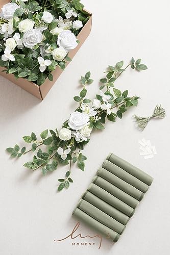 Product: Ling's Moment 8 Wedding Chair Decorations Aisle Pew Church Artificial Flowers Greenery Swag White Sage Green Bench Ceremony Reception Floral Faux Backdrop Rose Arrangements Party Outdoor Decorations