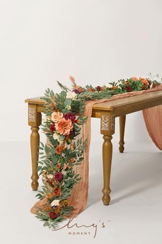Silky Flower Store Terracotta Flower Garland, Eucalyptus Rose Faux Garland, 6FT, Waterproof Wedding Table Decor 6ft 1 1 Product: Ling's Moment Terracotta Flower Garland - 6FT Eucalyptus & Rose - Sweetheart Table Decor for Wedding Reception, Fall Artificial Floral Garland for Mantle, Christmas Decoration, Burnt Orange