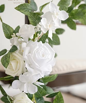 Product: Ling's Moment 8 Wedding Chair Decorations Aisle Pew Church Artificial Flowers Greenery Swag White Sage Green Bench Ceremony Reception Floral Faux Backdrop Rose Arrangements Party Outdoor Decorations