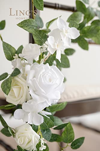 Product: Ling's Moment 8 Wedding Chair Decorations Aisle Pew Church Artificial Flowers Greenery Swag White Sage Green Bench Ceremony Reception Floral Faux Backdrop Rose Arrangements Party Outdoor Decorations