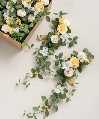 Silky Flower Store Wedding Chair Decorations, Aisle Garlands Floral Swag, Creamy Yellow Rose Faux Arrangement, 30in 10pcs 17 17 Product: Ling's Moment Wedding Chair Decorations Aisle Garlands Floral Swag 10pcs Artificial Pew Flowers Hanging Creamy Yellow for Ceremony Reception Church Rose Floral Faux Arrangement Party Outdoor Decor