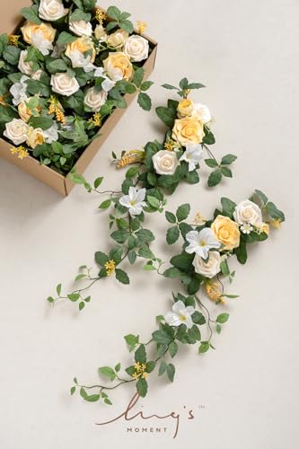 Silky Flower Store Wedding Chair Decorations, Aisle Garlands Floral Swag, Creamy Yellow Rose Faux Arrangement, 30in 10pcs 8 8 Product: Ling's Moment Wedding Chair Decorations Aisle Garlands Floral Swag 10pcs Artificial Pew Flowers Hanging Creamy Yellow for Ceremony Reception Church Rose Floral Faux Arrangement Party Outdoor Decor