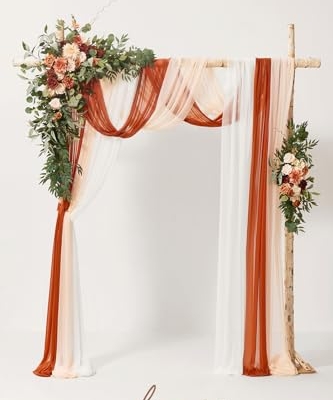 Silky Flower Store Fall Wedding Arch Flowers, Artificial Terracotta Burnt Orange Floral Arch Kit, Sheer Drapes, 5 Piece Set, 32.5cm 9 9 Product: Ling's Moment Fall Wedding Arch Flowers with Sheer Drapes Kit - Artificial Terracotta and Burnt Orange Floral for Ceremony Backdrop, Arbor Decor, 5-Piece Set (2 Flower Stems + 3 Hanging Drapes)