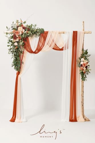 Silky Flower Store Fall Wedding Arch Flowers, Artificial Terracotta Burnt Orange Floral Arch Kit, Sheer Drapes, 5 Piece Set, 32.5cm 1 1 Product: Ling's Moment Fall Wedding Arch Flowers with Sheer Drapes Kit - Artificial Terracotta and Burnt Orange Floral for Ceremony Backdrop, Arbor Decor, 5-Piece Set (2 Flower Stems + 3 Hanging Drapes)