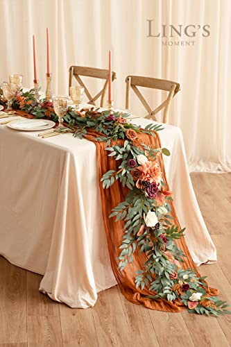 Silky Flower Store Terracotta Flower Garland, Eucalyptus Rose Faux Garland, 6FT, Waterproof Wedding Table Decor 6ft 2 2 Product: Ling's Moment Terracotta Flower Garland - 6FT Eucalyptus & Rose - Sweetheart Table Decor for Wedding Reception, Fall Artificial Floral Garland for Mantle, Christmas Decoration, Burnt Orange