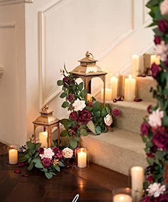 Silky Flower Store Artificial Flower Garland Marsala Blush, 6 Pack 2ft Faux Floral Wreaths, 12ft Joinable Centerpieces, 2ft 6 6 Product: Ling's Moment 6Pack 2ft Artificial Flowers Garland Marsala & Blush Lantern Flower Centerpieces Burgundy Wedding Aisle Decor Chair Flowers Arch Floral for Signs DIY Table Wall Window Cake Decoration