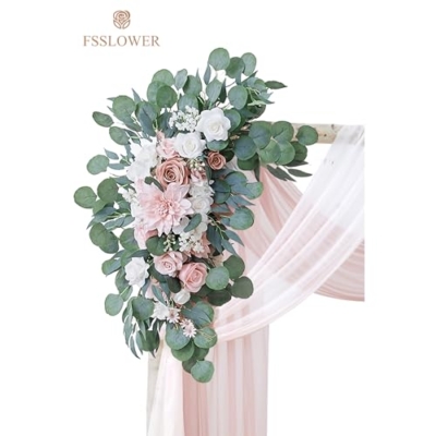 Product: Fsslower Wedding Arch Flowers with Drape Kit (Pack of 4) - 2pcs Artificial Flower Swag with 2pcs Draping Fabric for Wedding Ceremony Arbor and Reception Backdrop Decoration (Blush & White)