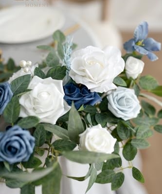 Silky Flower Store Dusty Blue Artificial Flower Garland, Faux Floral Swags Centerpieces Wedding Arch Decor, 27.5in L x 14in W 7 7 Product: Ling's Moment 2PCS Dusty Blue Artificial Flower Garland Floral Swags Centerpieces Wedding Arch Flower Greenery Arrangements for Sweetheart Table Wall Window Home Garden Outdoor Decor Navy