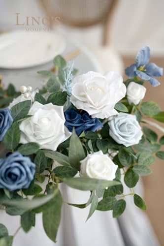 Silky Flower Store Dusty Blue Artificial Flower Garland, Faux Floral Swags Centerpieces Wedding Arch Decor, 27.5in L x 14in W 2 2 Product: Ling's Moment 2PCS Dusty Blue Artificial Flower Garland Floral Swags Centerpieces Wedding Arch Flower Greenery Arrangements for Sweetheart Table Wall Window Home Garden Outdoor Decor Navy