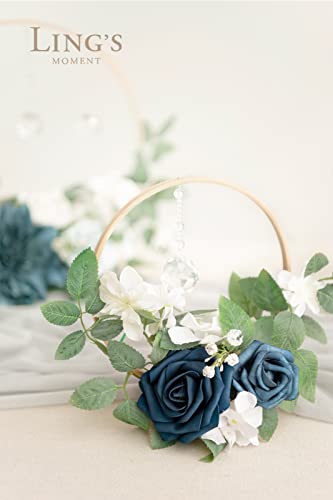 Silky Flower Store Crystal Wooden Hoop Wreath Floral Centerpieces, Dusty Blue Navy Faux Flowers, Sweetheart Table Ceremony Décor, Set of 3 20.5cm 3 3 Product: Ling's Moment Crystal Wooden Hoop Wreath Floral Centerpieces for Sweetheart Table, Head Table, Ceremony Reception Artificial Flowers Decorations, Assemble Required - Dusty Blue &Navy