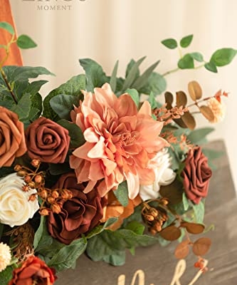 Silky Flower Store Artificial Wedding Floral Swag, Terracotta Orange Rose Garland, Welcome Sign Backdrop Decor, 20x10 in 7 7 Product: Ling's Moment Fall Wedding Floral Swag Welcome Sign Artificial Flowers Backdrop Garland Terracotta Orange For Ceremony Reception Wall Easel Home Decoration Entryway Faux Outdoor Board Head Table Decor