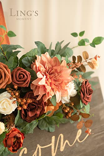 Silky Flower Store Artificial Wedding Floral Swag, Terracotta Orange Rose Garland, Welcome Sign Backdrop Decor, 20x10 in 2 2 Product: Ling's Moment Fall Wedding Floral Swag Welcome Sign Artificial Flowers Backdrop Garland Terracotta Orange For Ceremony Reception Wall Easel Home Decoration Entryway Faux Outdoor Board Head Table Decor