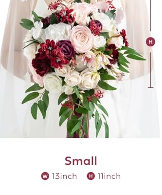 Product: Ling's Moment Burgundy Bridal Bouquet for Bride, 13 Inch Romantic Marsala Wedding Bouquets for Bride, Silk Round Artificial Wedding Flowers Bouquets