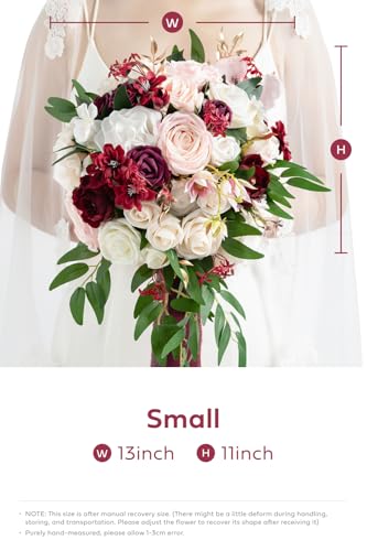 Product: Ling's Moment Burgundy Bridal Bouquet for Bride, 13 Inch Romantic Marsala Wedding Bouquets for Bride, Silk Round Artificial Wedding Flowers Bouquets