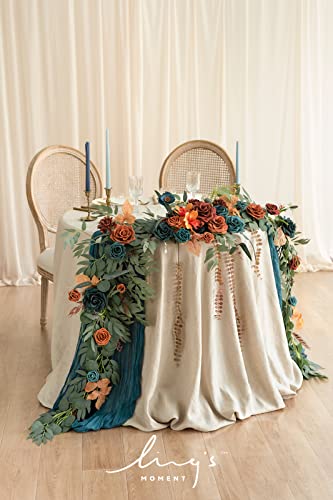 Silky Flower Store Artificial Eucalyptus Rose Flower Garland, Fall Wedding Arch Backdrop Decor, Sweetheart Table Mantel Garland, Teal Orange 9FT 2 2 Product: Ling's Moment 9FT Flower Garland for Backdrop Decoration - Fall Wedding Arch Flowers, Eucalyptus & Rose, Artificial Floral Garland for Mantle - Sweetheart Table Decor for Ceremony, Teal & Orange