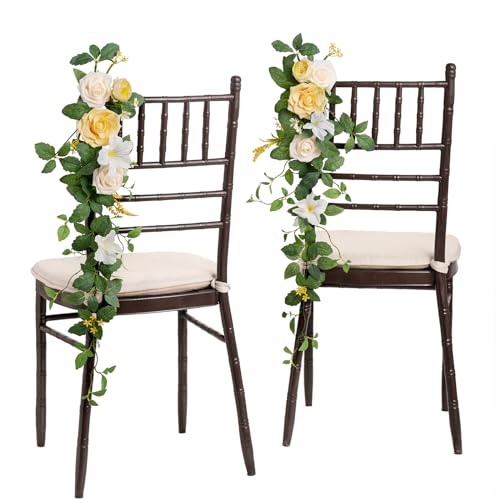 Ling's Moment Wedding Chair Decorations Aisle Garlands Floral Swag 10pcs Artificial Pew Flowers Hanging Creamy Yellow for Ceremony Reception Church Rose Floral Faux Arrangement Party Outdoor Decor - Artificial Flower Arrangements Product: Ling's Moment Wedding Chair Decorations Aisle Garlands Floral Swag 10pcs Artificial Pew Flowers Hanging Creamy Yellow for Ceremony Reception Church Rose Floral Faux Arrangement Party Outdoor Decor