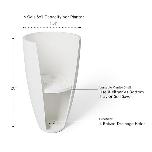 Product: LA Jolie Muse 20 inch Round Tall Planter,Indoor/Outdoor White Planter with Drainage Holes and Trays,Modern Large Flower Pot for Front Door,Balcony and Garden Patio Deck,Pack 1